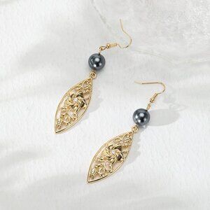 Gold Plumeria Pearl Shell Earrings